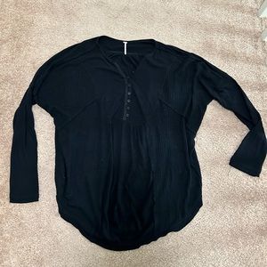 Free people black long sleeve top with button details